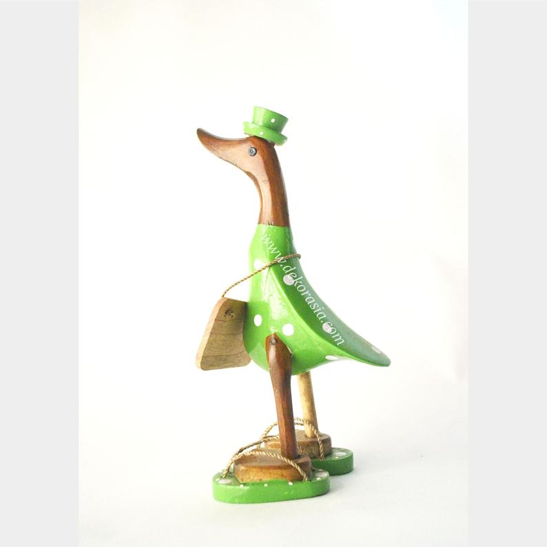Green Polkadot with Sandals bamboo duck, duck craft, duck decoration, bamboo craft, bali bamboo duck | Free Shipping